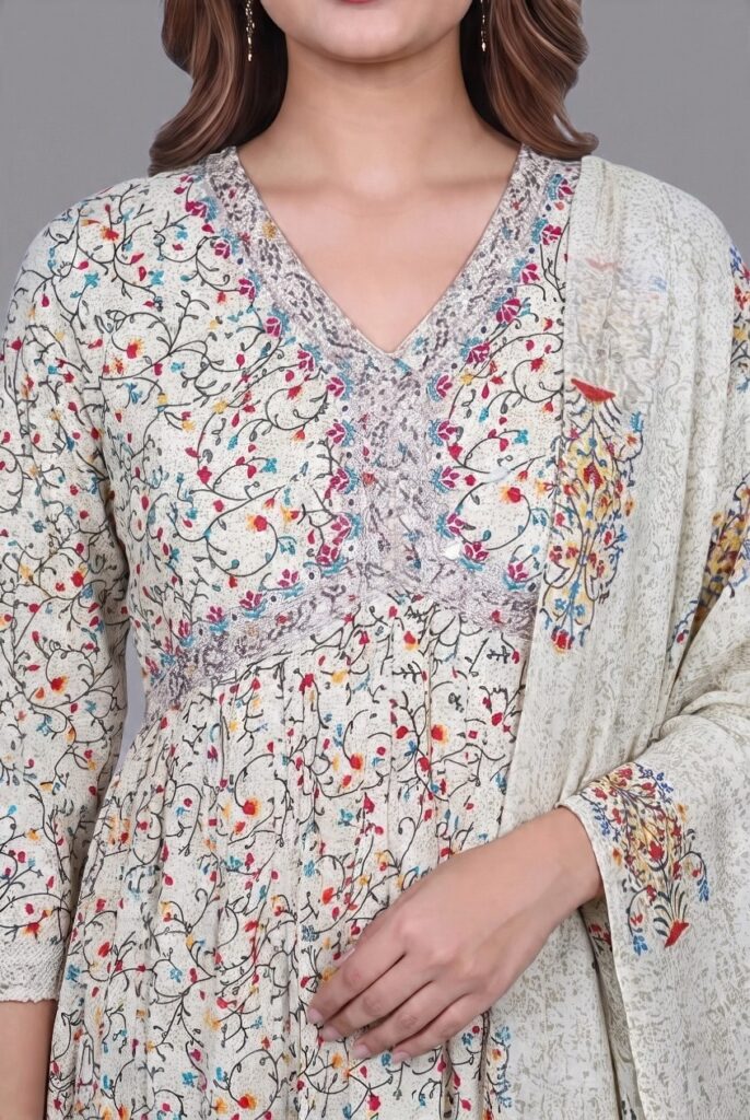 Women's Cotton Straight-cut Kameez, Pant and Dupatta, Off-White