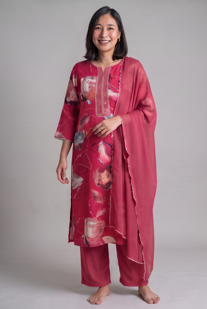 Women's Cotton Straight-Cut Kameez, Pant and Dupatta, Navy Blue