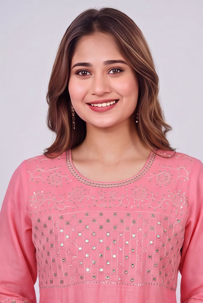 Women's Cotton Straight-cut Kameez, Rose Pink