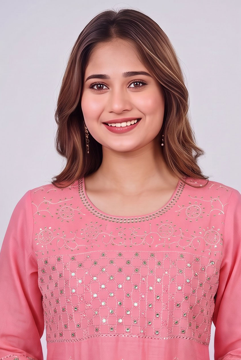 Women's Cotton Straight-cut Kameez, Rose Pink - Image 3
