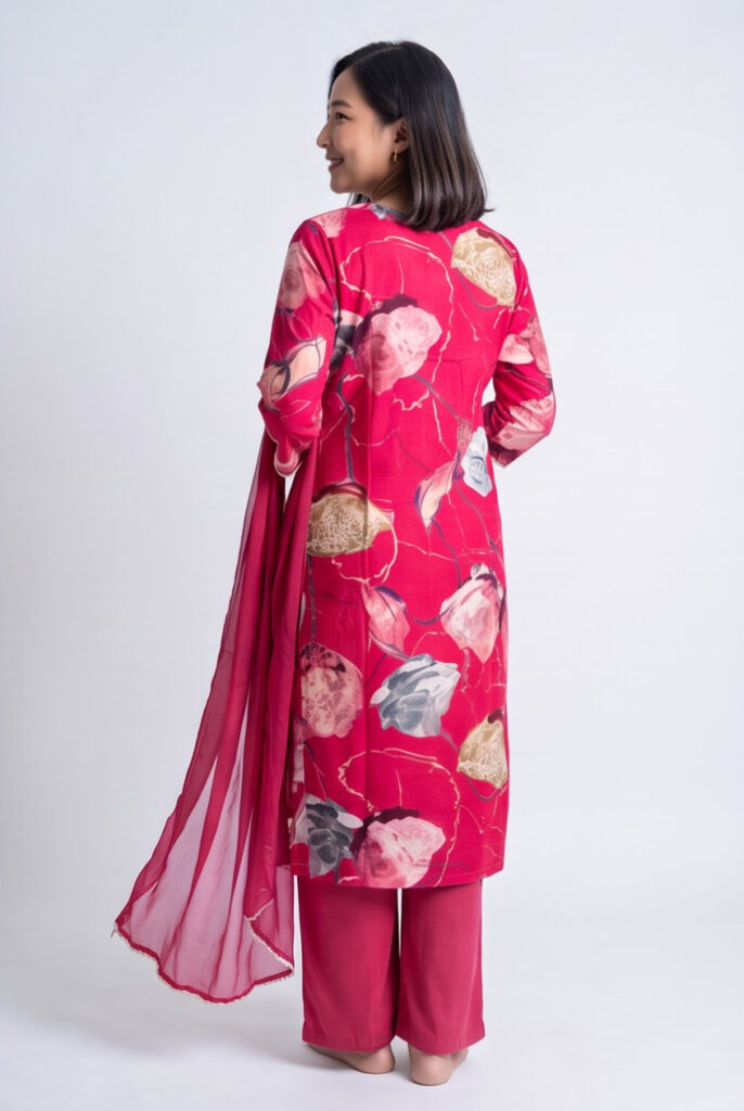Women's Cotton Straight-Cut Kameez, Pant and Dupatta, Navy Blue