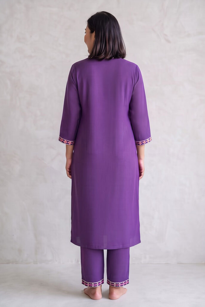 Women's Cotton Staight-cut Kameez, pant and Dupatta, Purple