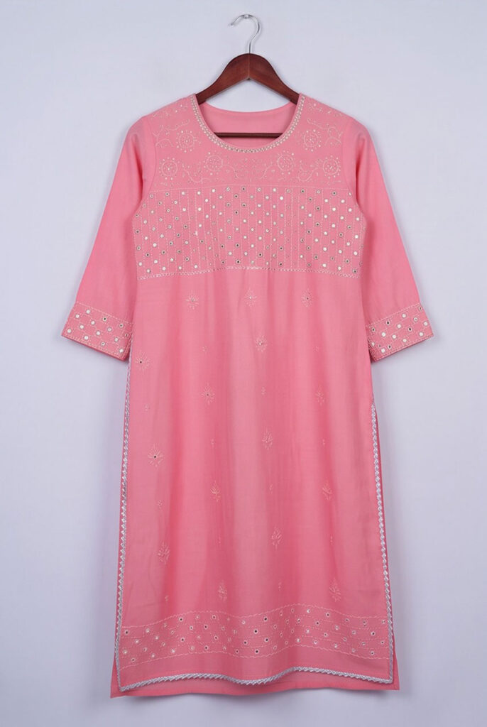 Women's Cotton Straight-cut Kameez, Rose Pink