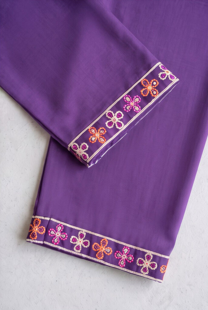 Women's Cotton Staight-cut Kameez, pant and Dupatta, Purple
