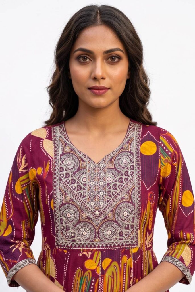 Women's Cotton Anarkali Kameez,Pant and Dupatta, Plum Purple