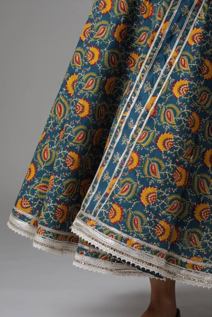 Women's Cotton Angrakha Ultra-Wide Flare with Kameez, Prussian Blue