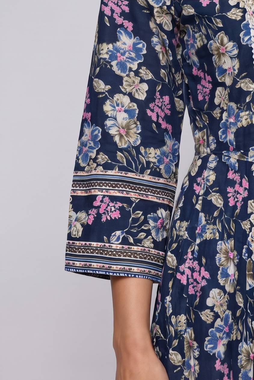 Women's Cotton Anarkali Kameez, Navy Blue - Image 2