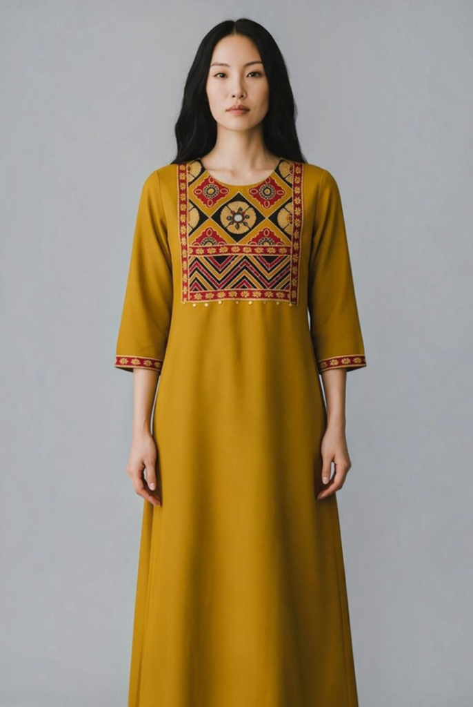 Women's Cotton Straight-Cut Kameez and Dupatta, Mustard Yellow