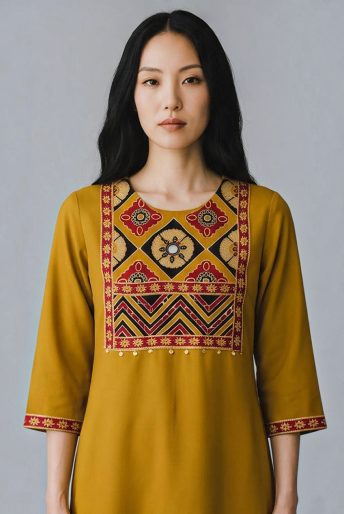 Women's Cotton Straight-Cut Kameez and Dupatta, Mustard Yellow