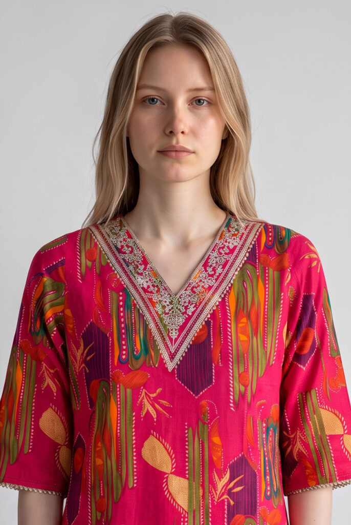 Women's Cotton Straight-Cut Kameez and Pant, Rose Majenta