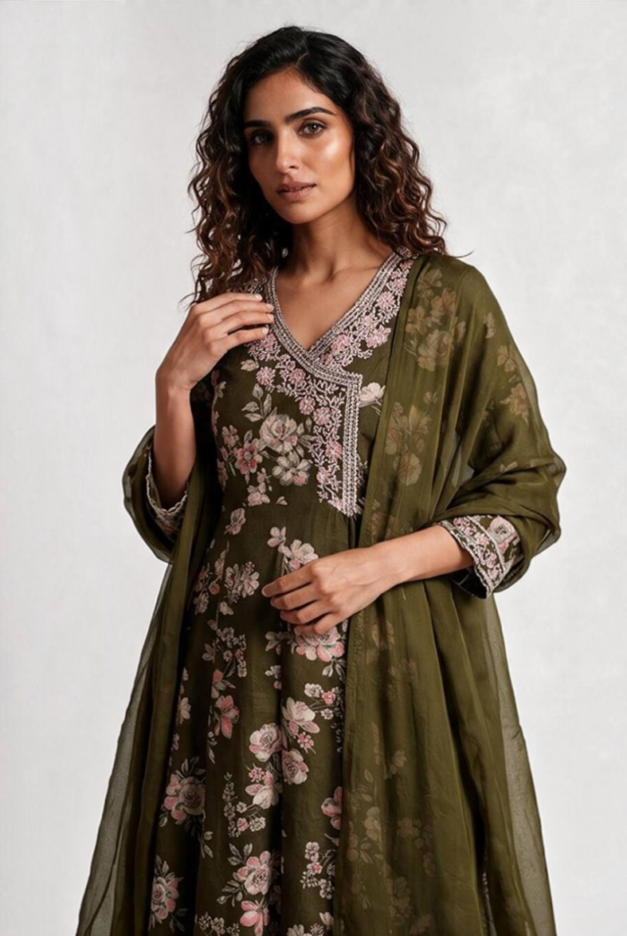 Women's Cotton Angrakha Kameez,Pant and Dupatta