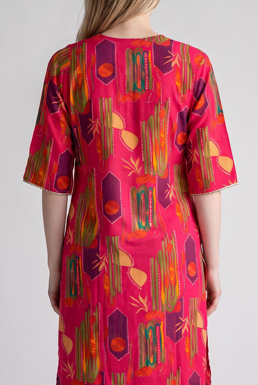 Women's Cotton Straight-Cut Kameez and Pant, Rose Majenta - Image 3