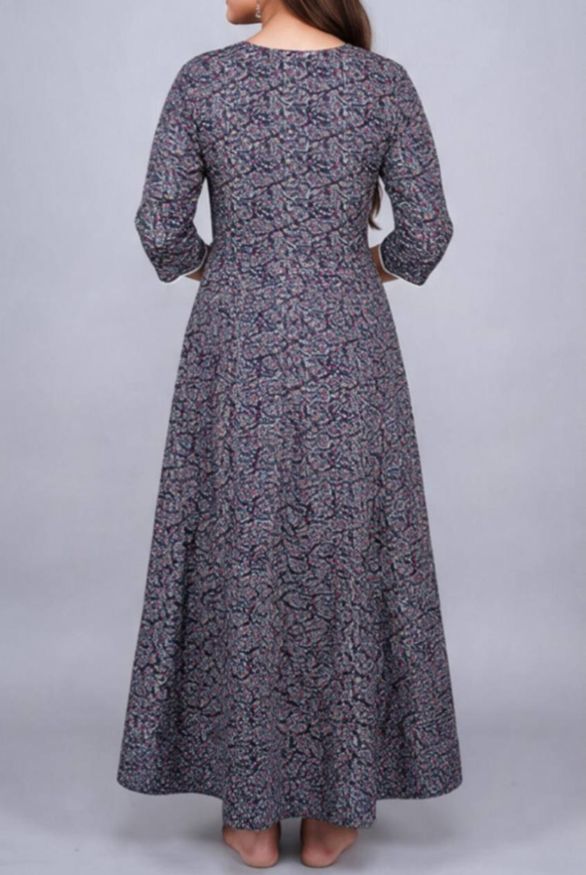 Women's Cotton Anarkali Kameez, Navy Blue - Image 3