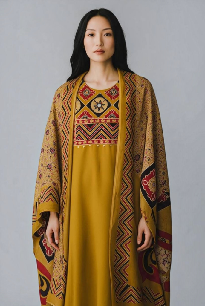 Women's Cotton Straight-Cut Kameez and Dupatta, Mustard Yellow