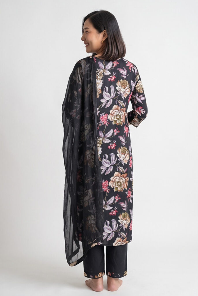 Women's Cotton Straight-Cut Kameez and Pant, Black