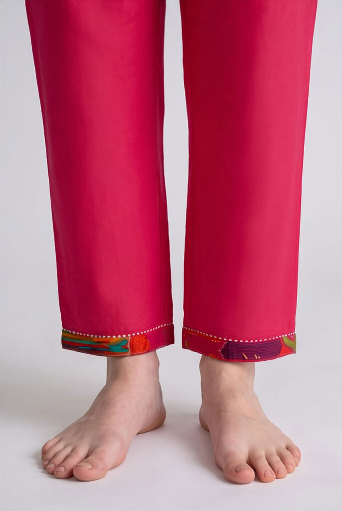 Women's Cotton Straight-Cut Kameez and Pant, Rose Majenta