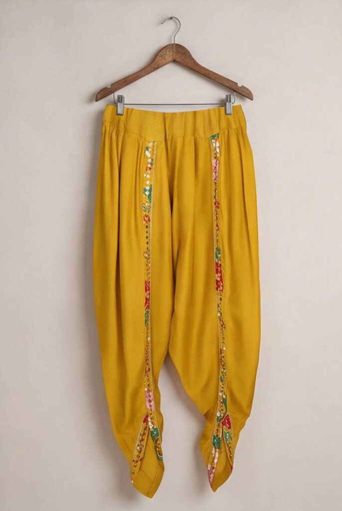 Women's Cotton Anarkali Kameez, dhoti and dupatta,Mustard yellow