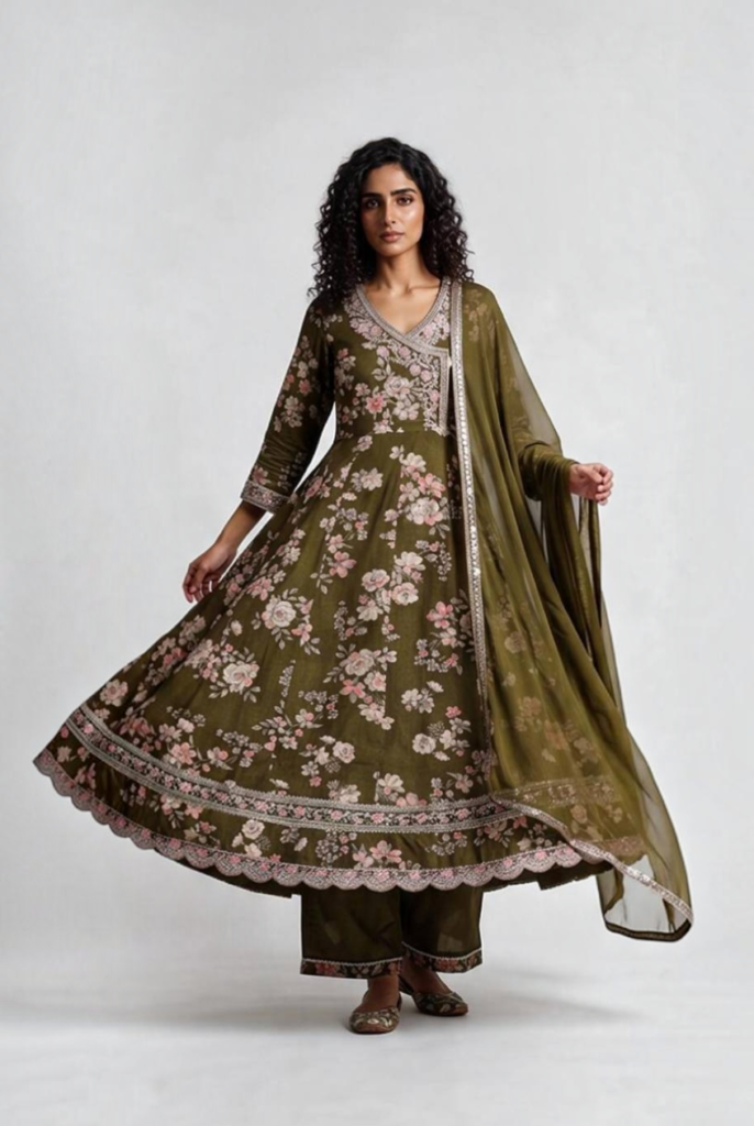 Women's Cotton Angrakha Kameez,Pant and Dupatta
