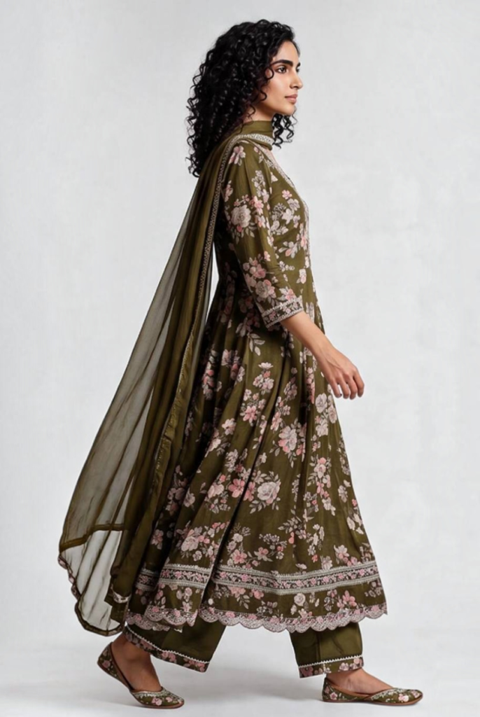 Women's Cotton Angrakha Kameez,Pant and Dupatta