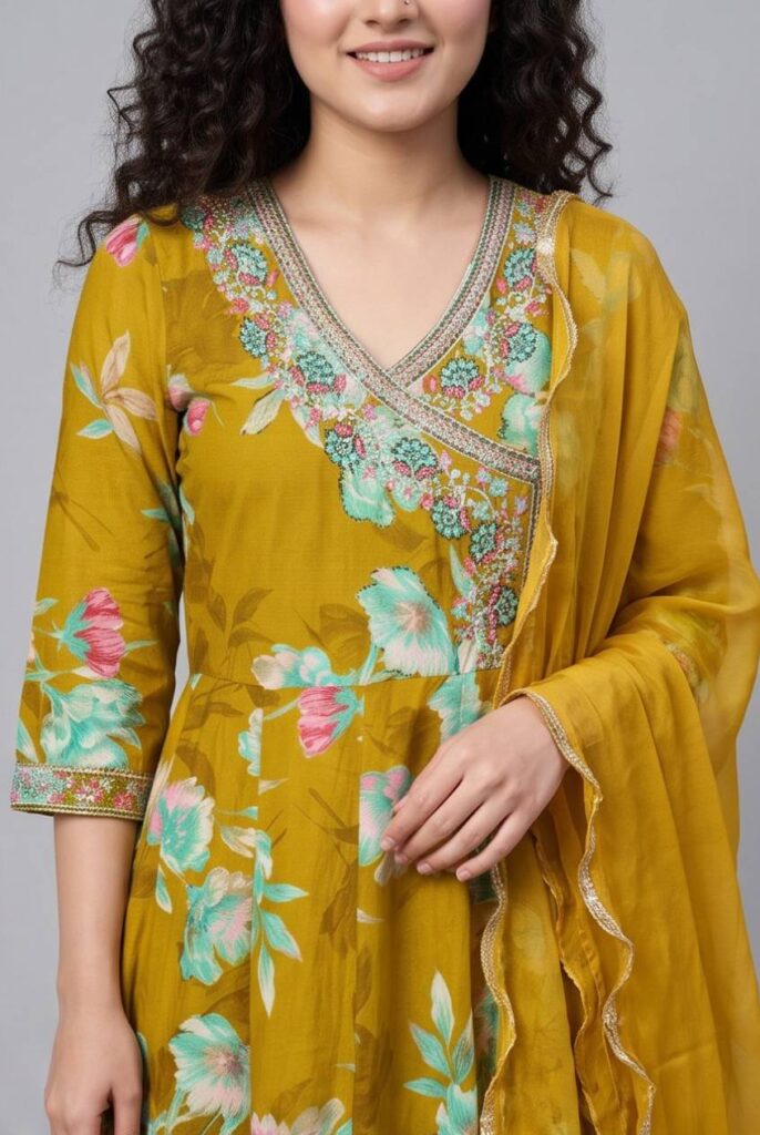 Women's Cotton Angrakha Kameez,Pant and Dupatta