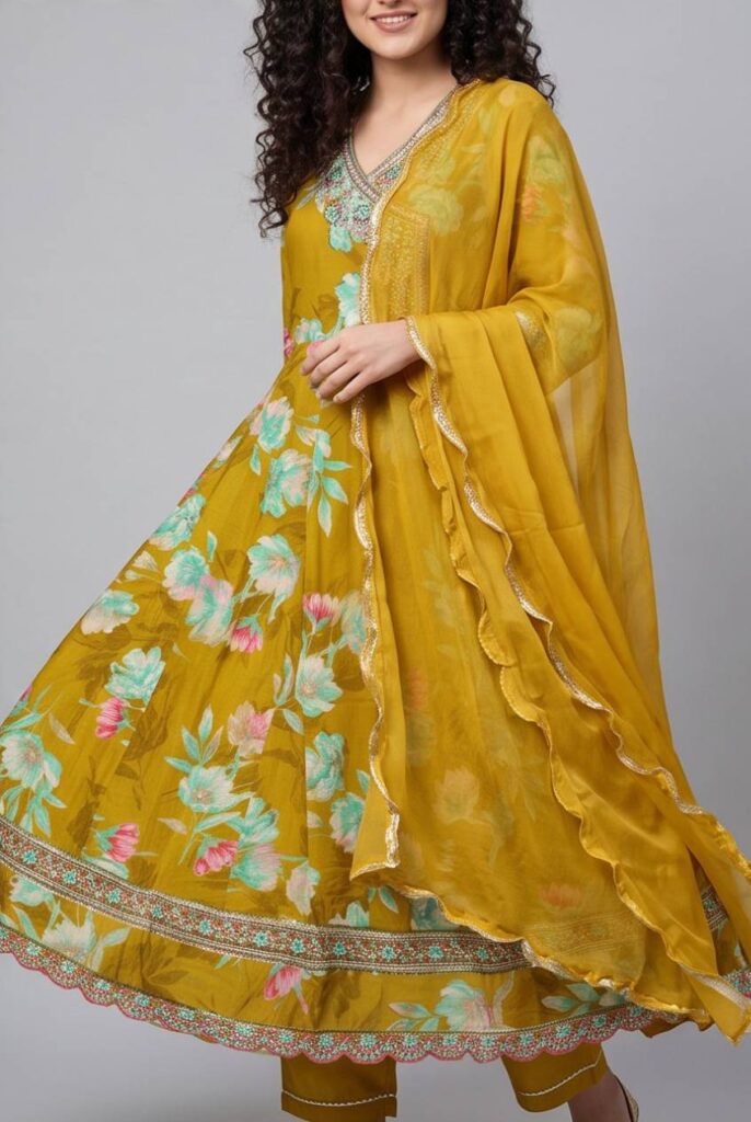 Women's Cotton Angrakha Kameez,Pant and Dupatta
