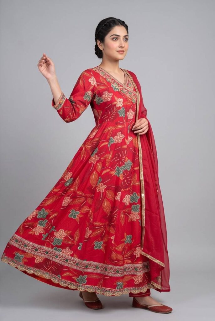 Women's Cotton Angrakha Kameez,Pant and Dupatta